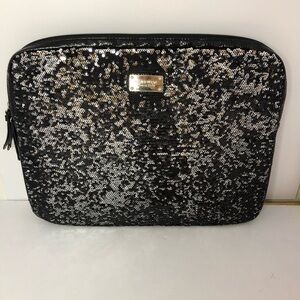 Nine West Laptop Zipper Case Bag Black Silver Sequins Glittery EUC 14 x 11 In